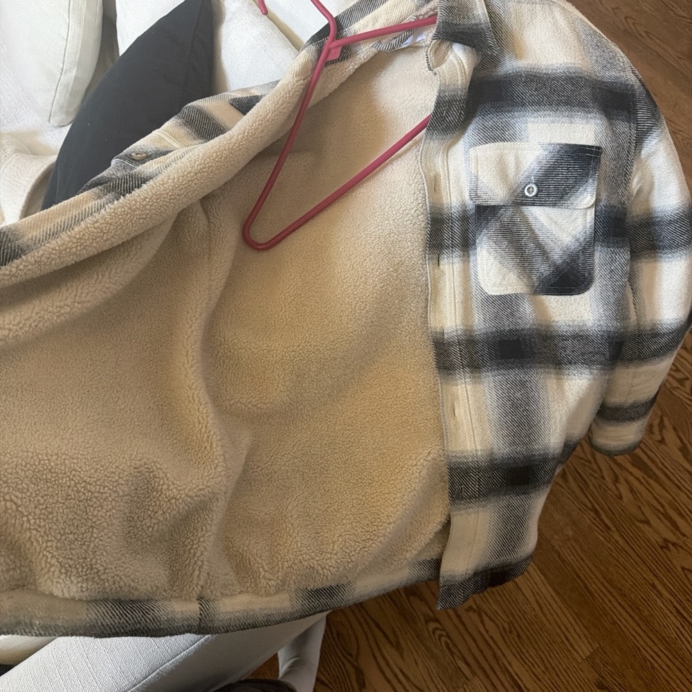 Artzia TNA Black and Cream Checkered Sherpa Jacket size 1